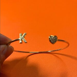 Gold colored Initial K Heart Bangle Bracelet